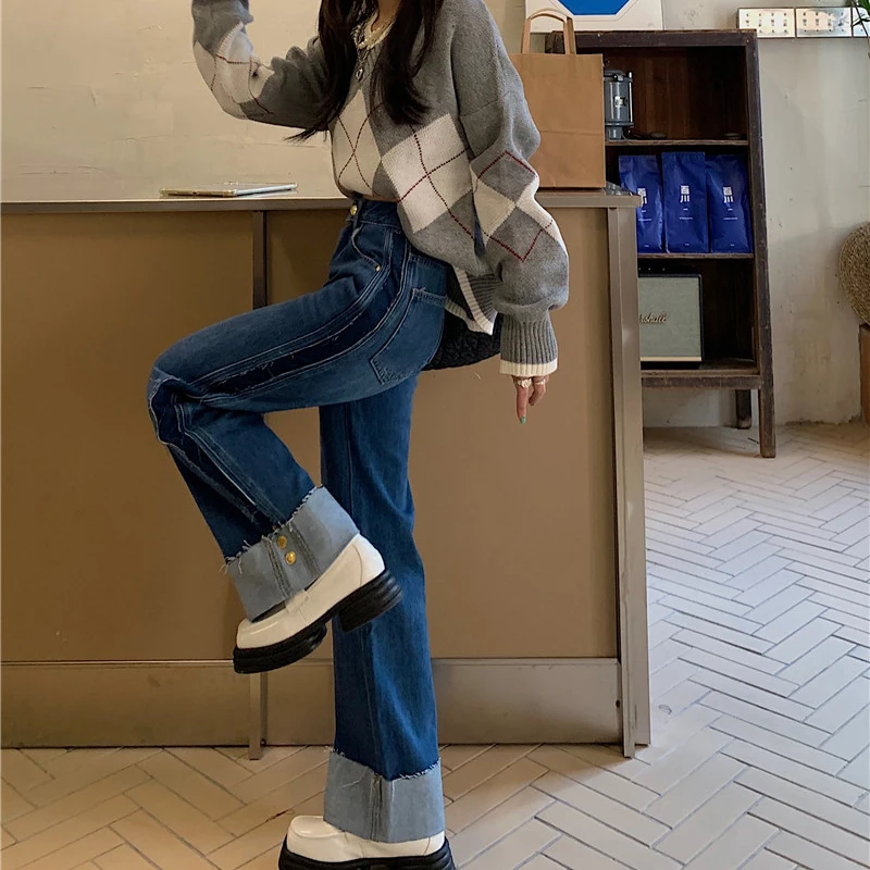 Patchwork Baggy Jeans Women Loose Streetwear Blue Pants 2021 Oversized Jeans Female Pants High Waist Jeans Trousers