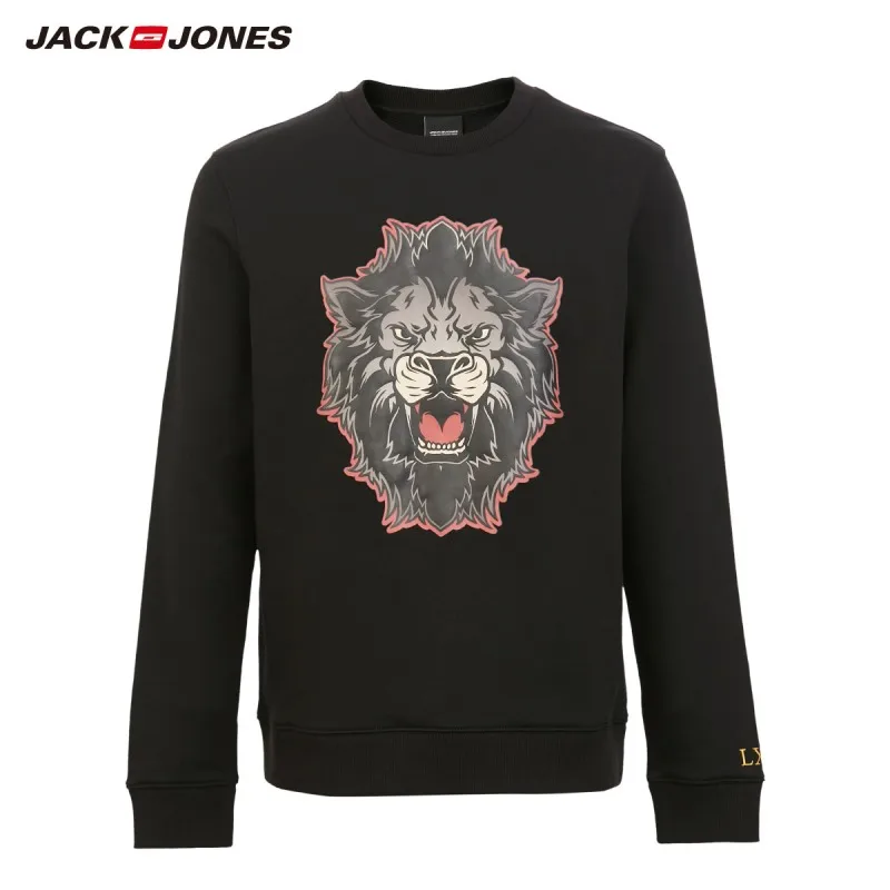 BLACK JackJones мужской тренд моды тигр пуловер, свитшот с принтом 219333505 - Цвет: BLACK
