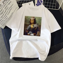 Cheap Fashion Mona Lisa theme T Shirt Women Lovely Print Short Sleeved O-neck T-shirt Vintage Vogue Ullzang Tshirt Harajuku Tops Cheap Fashion Mona Lisa theme T Shirt Women Lovely Print Short Sleeved O-neck T-shirt Vintage Vogue Ullzang Tshirt Harajuku Tops