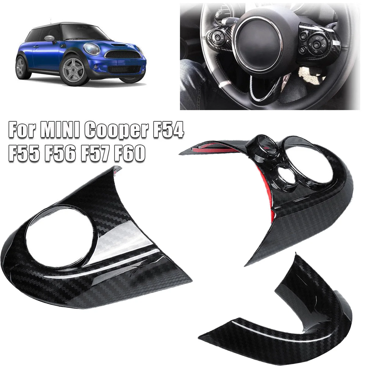 Juste de garniture de volant en fibre de carbone, accessoires de voiture, BMW MINI Cooper F54 F55 F56 F57 F60, 3 pièces