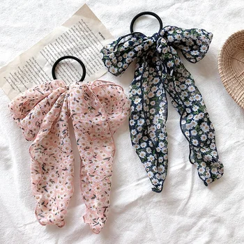 

Vintage Floral Bow Hair Ties for Women Horsetail Rubber Bands Girl Head Hair Accessories