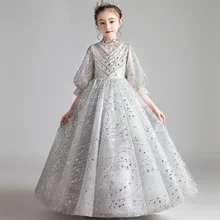 Высокое качество; Детские костюмы серебристого цвета с блестками; платье принцессы для девочек-подростков; элегантное вечернее платье на день рождения