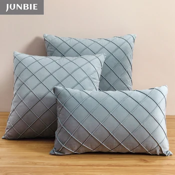 

JUNBIE Plaid Velvet Throw Pillow Covers Soft Decorative Cushion Cases for Couch Sofa Bedroom Car 12x20/18x18/20x20 inches Size