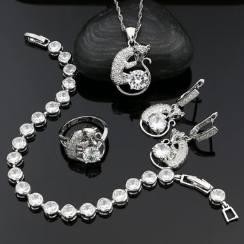 

Bride 925 Silver Jewelry Sets for Women Fox with White Cubic Zirconia Necklace/Ring/Earrings/Bracelet/Pendant