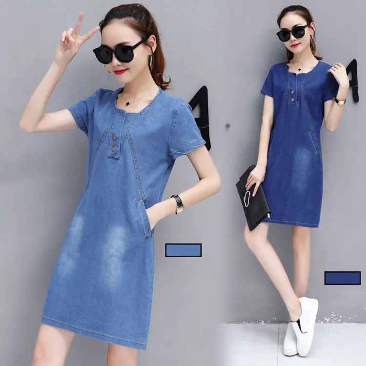 New Women Dresses Summer Style Denim Dresses Robe Femme Ete Short Sleeve Vaquero Vestidos Mujer 2018 Casual Large Size Dress For Women  (1)