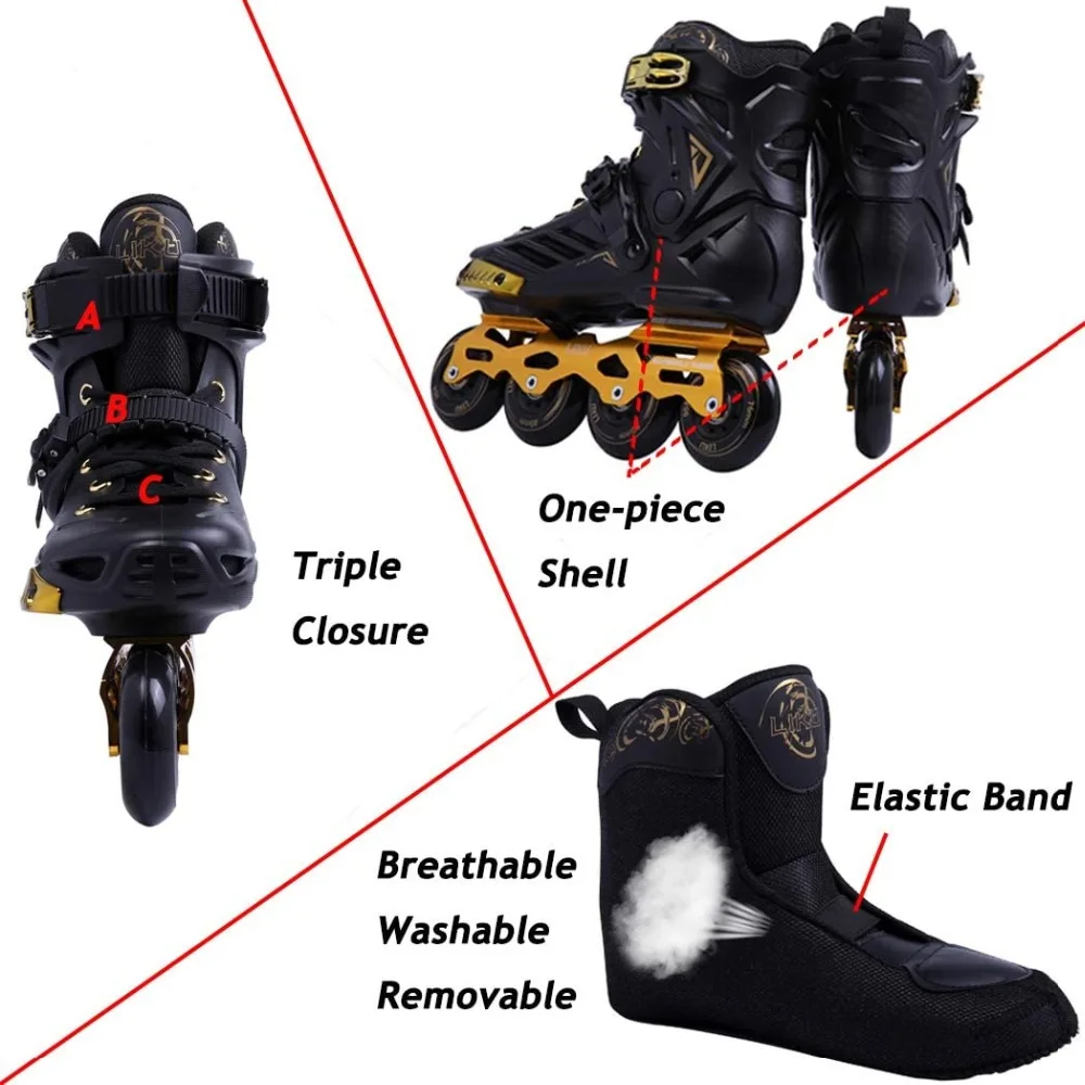Liku Neutral Black Gold Fitness Inline Skates High Quality Professional