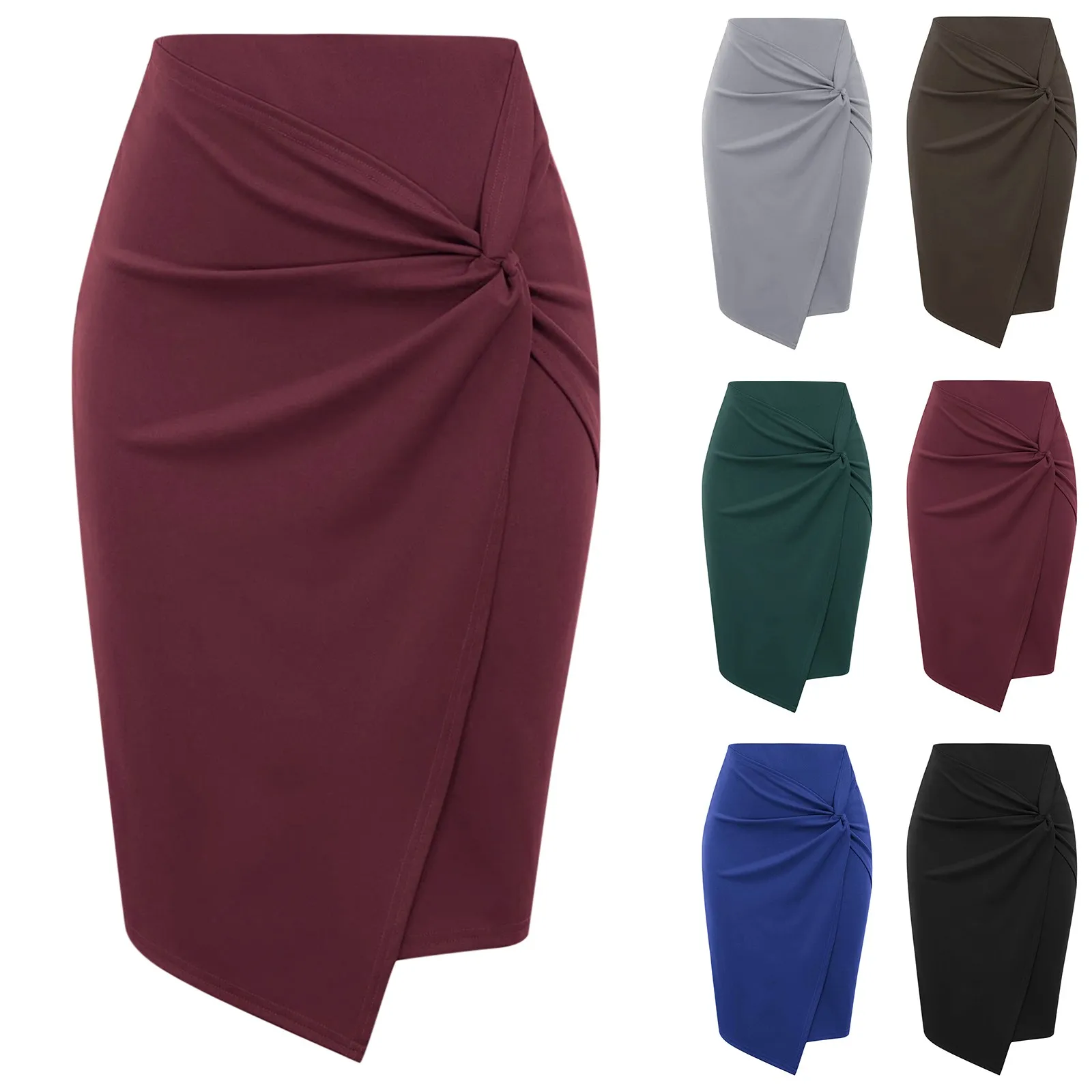 Women's Elegant Office Solid Color Twisted Pencil Skirt Ruffle Short Dress Elastic Faldas Ladies Midi Skirts Sexy Girl Женский 1