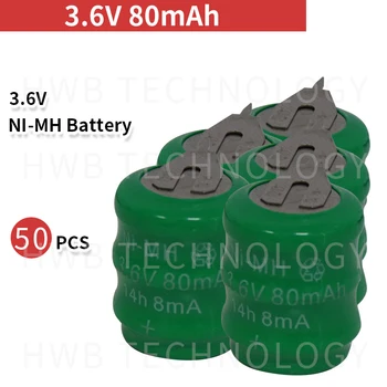 

50 PCS/lot Original New KX 3.6V 80mAh Ni-MH Rechargeable Button Cell Battery Pack Ni MH Batteries With Pins Free Shipping