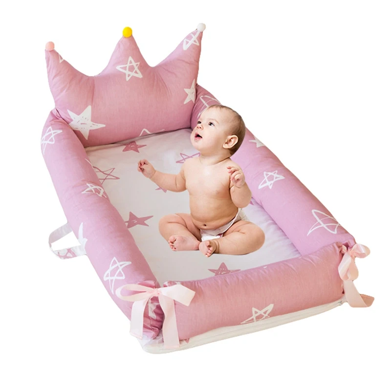 2 шт. детская кроватка для путешествий моющаяся детская кровать-гнездо из хлопка Люлька-качалка Корона новорожденных комплекты для кроватки Младенческая портативная подушка для игрушечной кроватки+ кровать