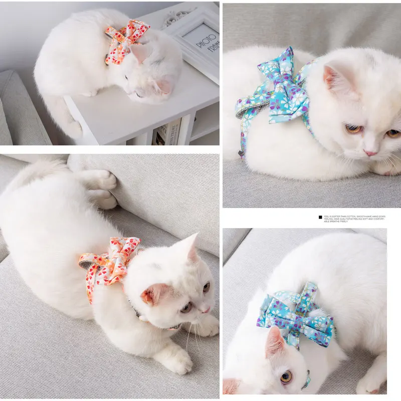 Cat Harness Vest Walking Lead Leash Pet Cat Pet Vest Coat for All Seasons Cat Collar with Bow Pet Necklace Personalized Bowknot