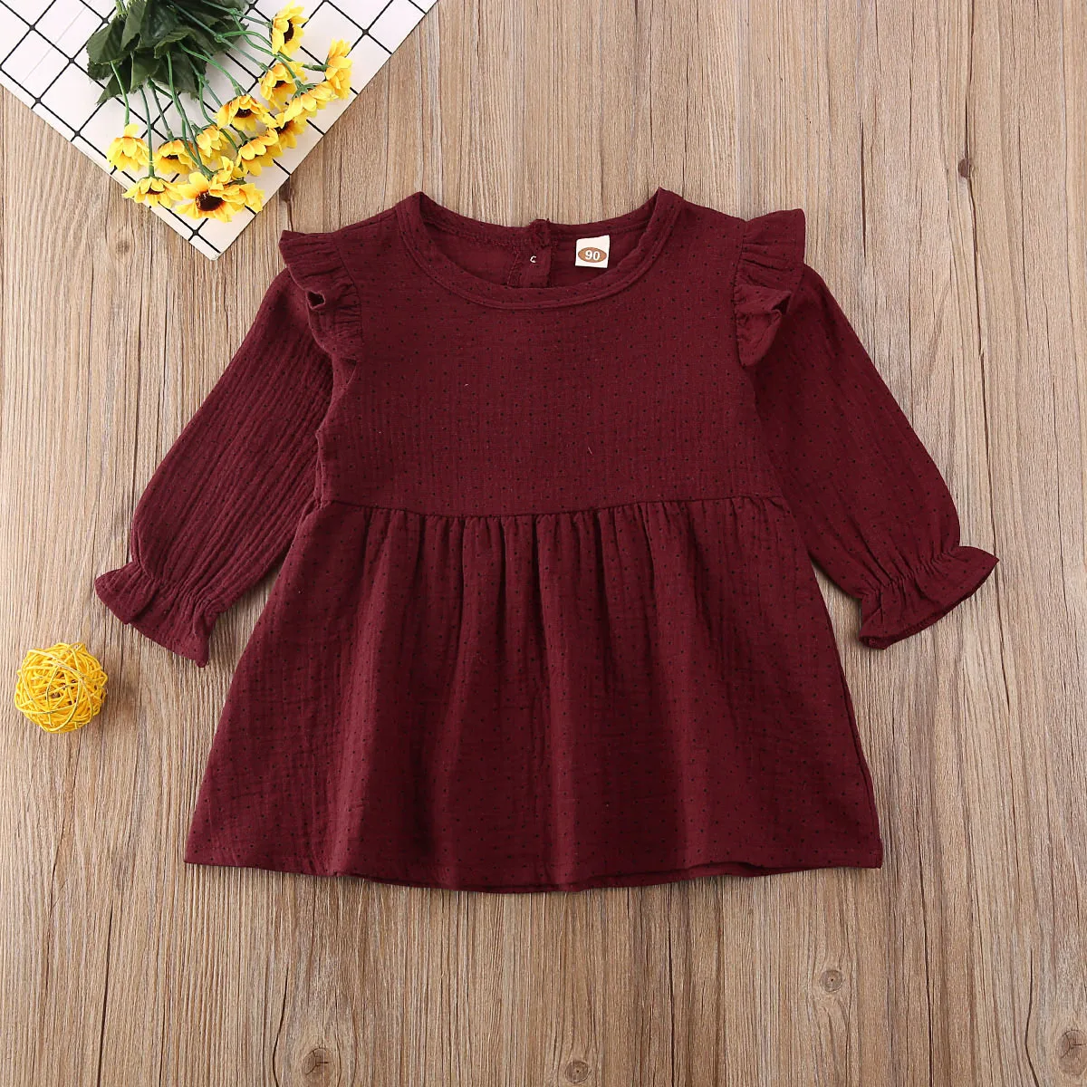 Wine Red Dress Комбинезон/платье для новорожденных девочек от 0 до 24 месяцев платье в горошек с длинными рукавами комбинезон с оборками, комбинезон, одежда - Цвет: Wine Red Dress