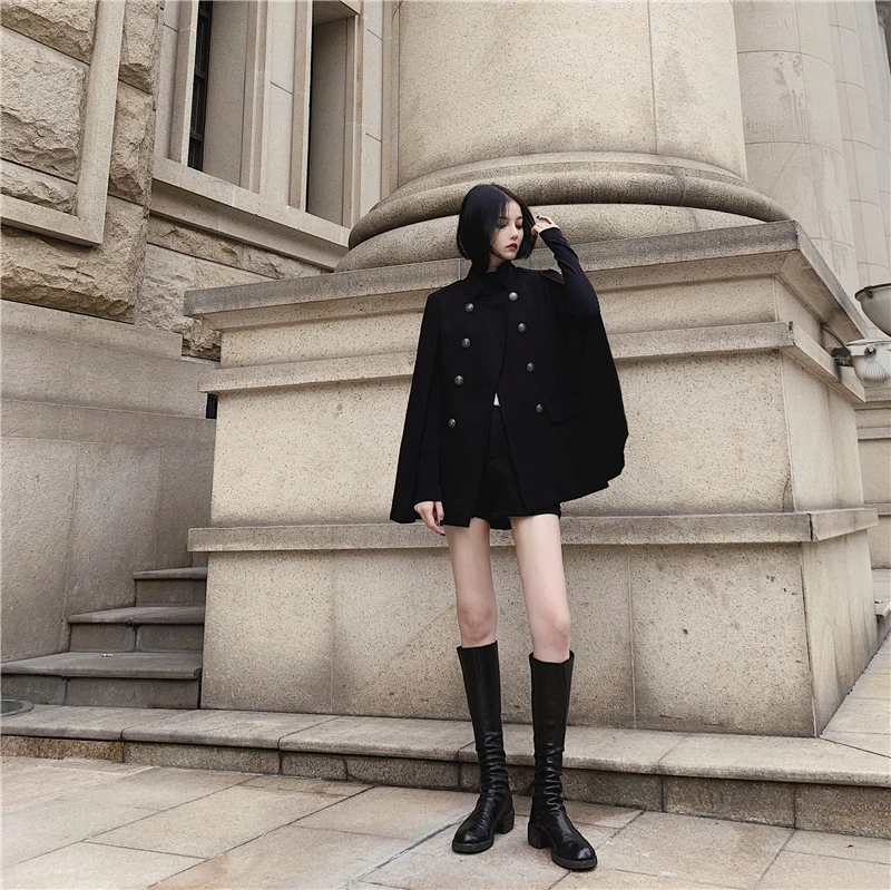 New winter coat female women solid turn down collar loose cape coat fashion elegant casual korean ladies woolen coat