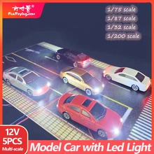  5Pcs Model Car with Lamp Miniature Vehicle 12V Railway Train Layout Landscape HO/N Scale Toy GIfts 1:75 1:87 1:100 1:150 1:200 