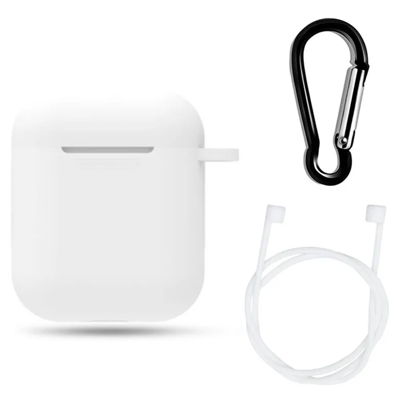 Чехол 3 в 1 и крючок для Apple для Airpods 2 1 чехол с брелком силиконовый 1:1 противоударный чехол для Airpod 2 аксессуары - Цвет: Transparent