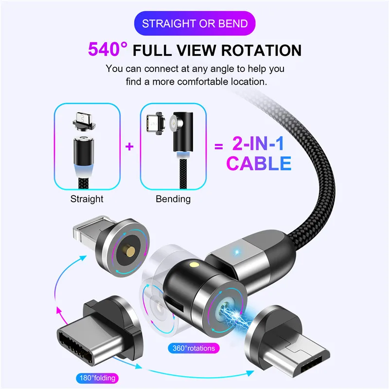 USLION Magnetic USB Cable Fast Charging Type C Cable Magnet Charger Micro USB Cable Mobile Phone USB Cord New 360º+180º Rotation USLION Magnetic USB Cable Fast Charging Type C Cable Magnet Charger Micro USB Cable Mobile Phone USB Cord New 360º+180º Rotation
