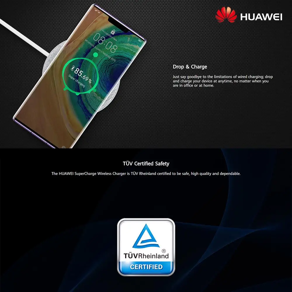 Huawei-carregador sem Fio Universal de Compatibilidade com Múltiplas 27w com Padrão Supercharge Camadas Max qi 6 Huawei-carregador sem fio supercharge (max 27w) com