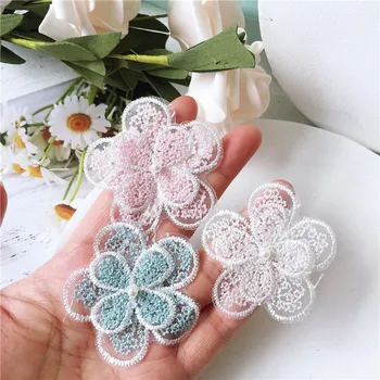 

5.5cm 10pcs/lot Embroidered lace double-layer flower for hair clip accessories and clothing accessoires appliques