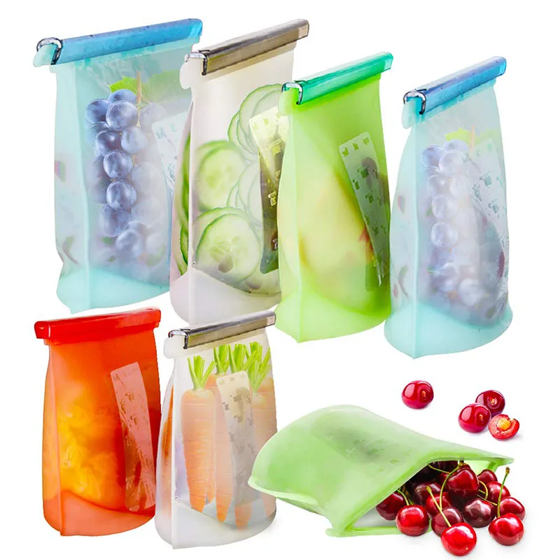 

500ml 1000ml 1500ml Reusable Silicone Food Storage Bags Kitchen Fresh Zip Lock Bag Food Storage Bag for Food Sandwich Snack Bags