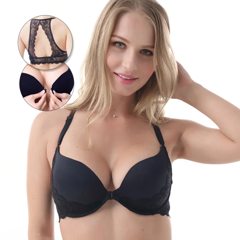 

Mierside 743 Front Closure Fashion Bra Sexy Lingerie Lace Back Seamless Push Up Bralette Underwear for Women A-B-C-D-DD CUP