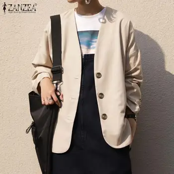 

2020 Women Long Sleeve Blazers ZANZEA Fashion V Neck Blazer Autumn Elegant Office Jackets Female Blazers Thin Coat Plus Size 5XL