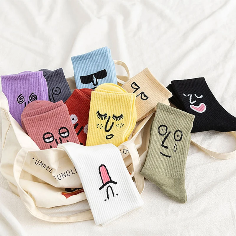 Забавные носки с мультяшным выражением счастливые разноцветные конфеты кавай вышитые хлопковые зимние модные женские и мужские парные милые носки для колледжа