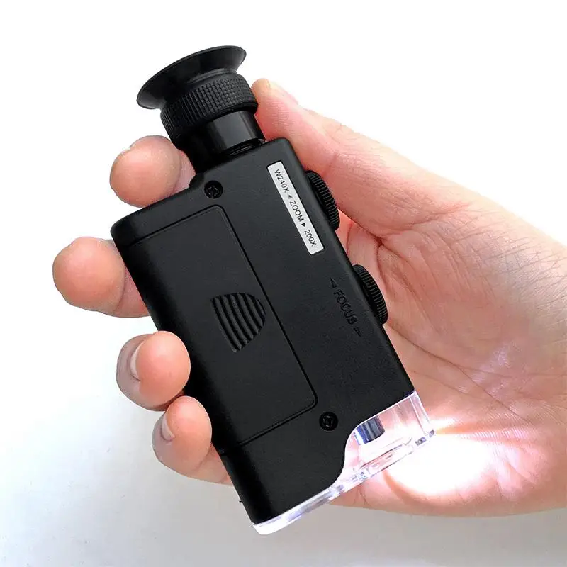 60X/100X Mobile Phone Microscope with Universal Cell Phone Clip Pocket Magnifying Glass LED UV Light f/ Jade Identification