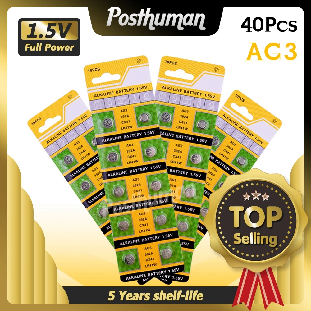 Оптовая продажа 40x AG3 1 55 V щелочная батарея напряжение 192 384 392 392A SR41SW LR736 V3GA