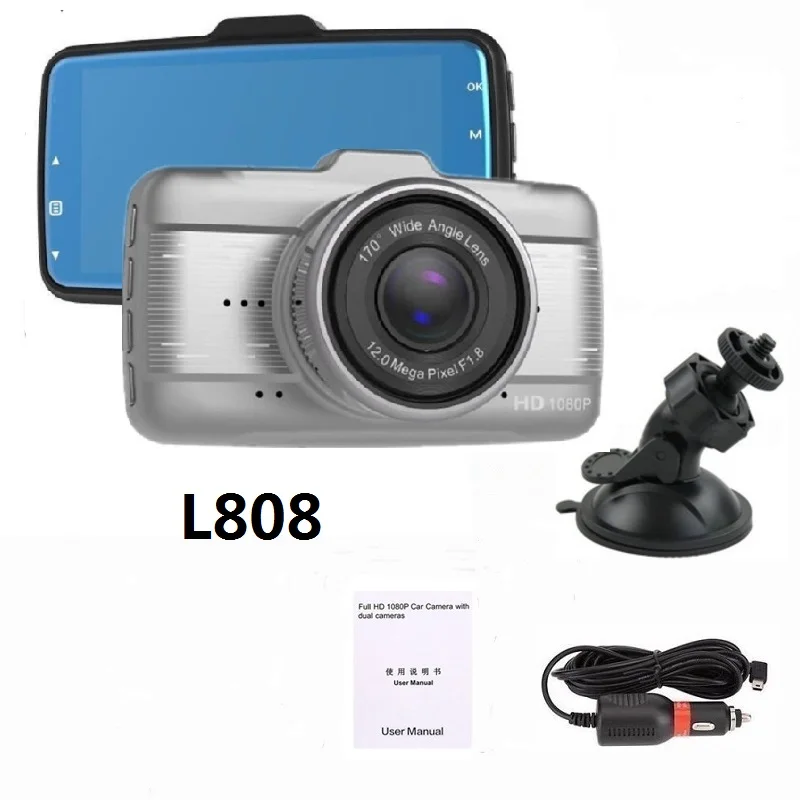 CarLogNew, широкоугольная Автомобильная dvr камера с двумя объективами, Full HD, 1080 P, ips, фронтальная камера, видео регистраторы, g-сенсор, ночное видение, видеорегистратор - Название цвета: L808