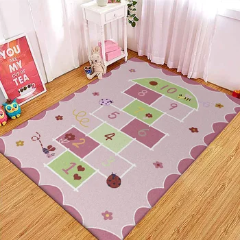 

Nordic Modern Cartoon Carpets Soft Kids Room Bedroom Bedside Decor Rugs Living Room Washable Flower Print Kid Game Mats