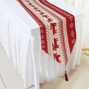 

Christmas Table Runner Cotton Linen Table Cloth Embroidered Dining Table Cover Xmas Party Favor Christmas Decoration 180*35cm