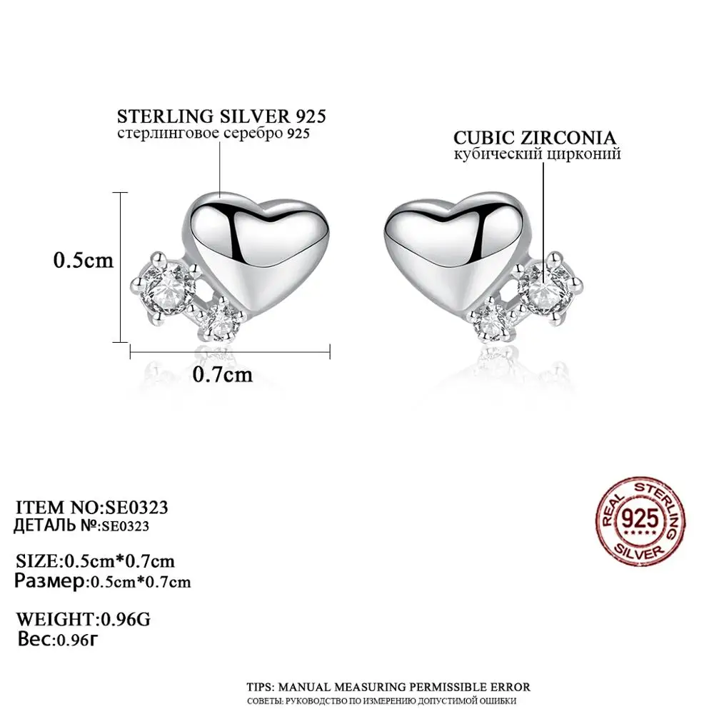 Gem&Time 925 пробы серебро сердце стразы серьги-гвоздики прозрачный Циркон Серьги для Для женщин Свадебные украшения SE0323