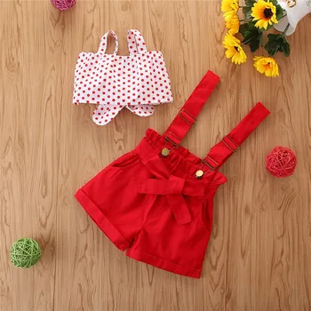 

Toddler Kids Baby Girls Dot Bow-Tie Vest + Solid Suspender Pants Clothes Set Casual kids clothes roupas детская одежда New girls