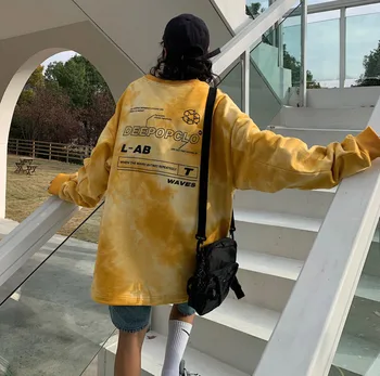 

2020 Spring And Autumn New Youth Popular Couple Tie Dye Loose Sweatshirt Fashion Casual Round Neck Pullover Blue / Yellow S-XL