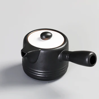 

Black pottery teapot household filter cup ceramic side tea pot Japanese style coarse pottery Kung Fu single kettle teaware