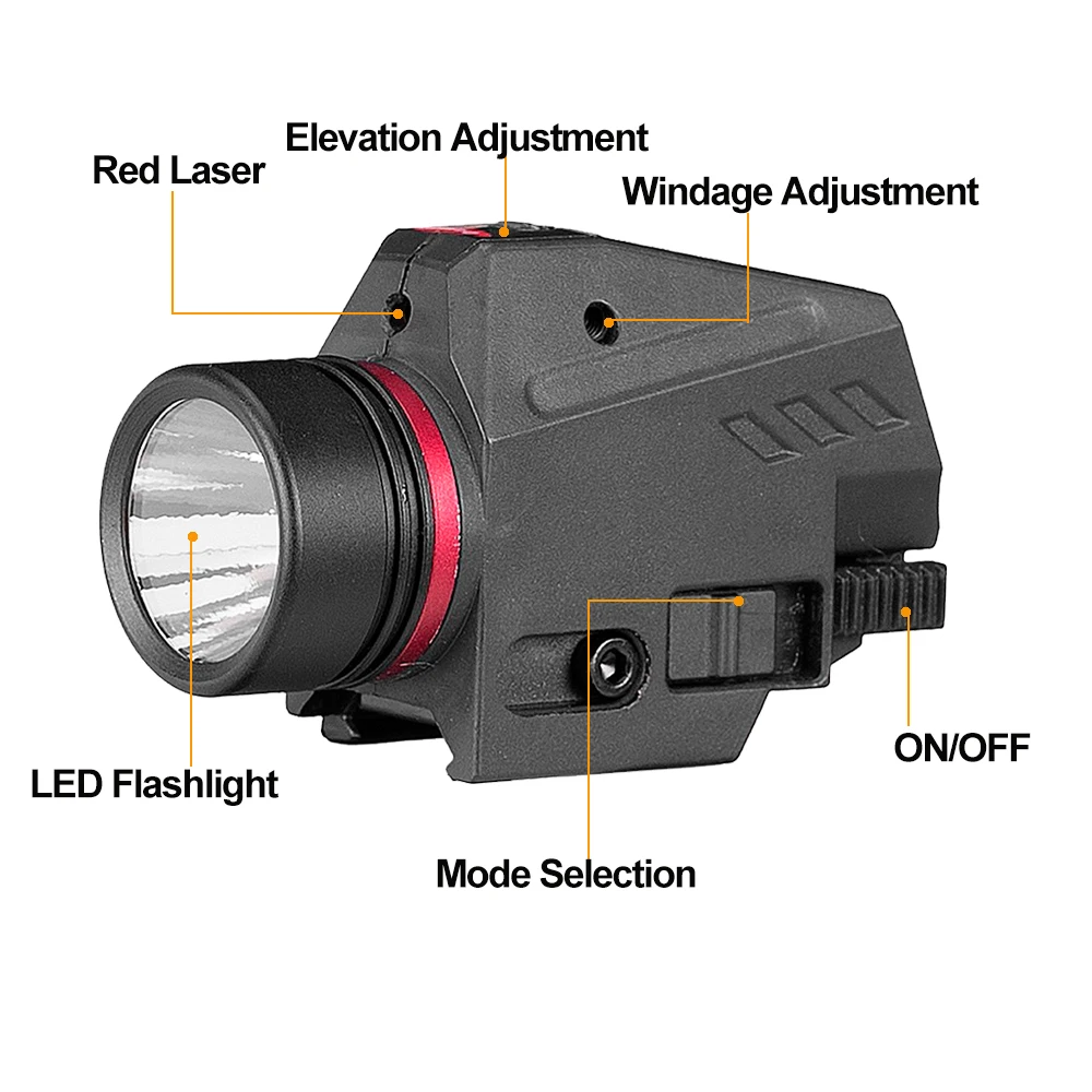 Тактический светодиодный светильник для пистолета, светильник для вспышки, Красный лазерный прицел для 20 мм, рельсовый пистолет, светильник для страйкбола, охотничий светильник, аксессуары для стрельбы