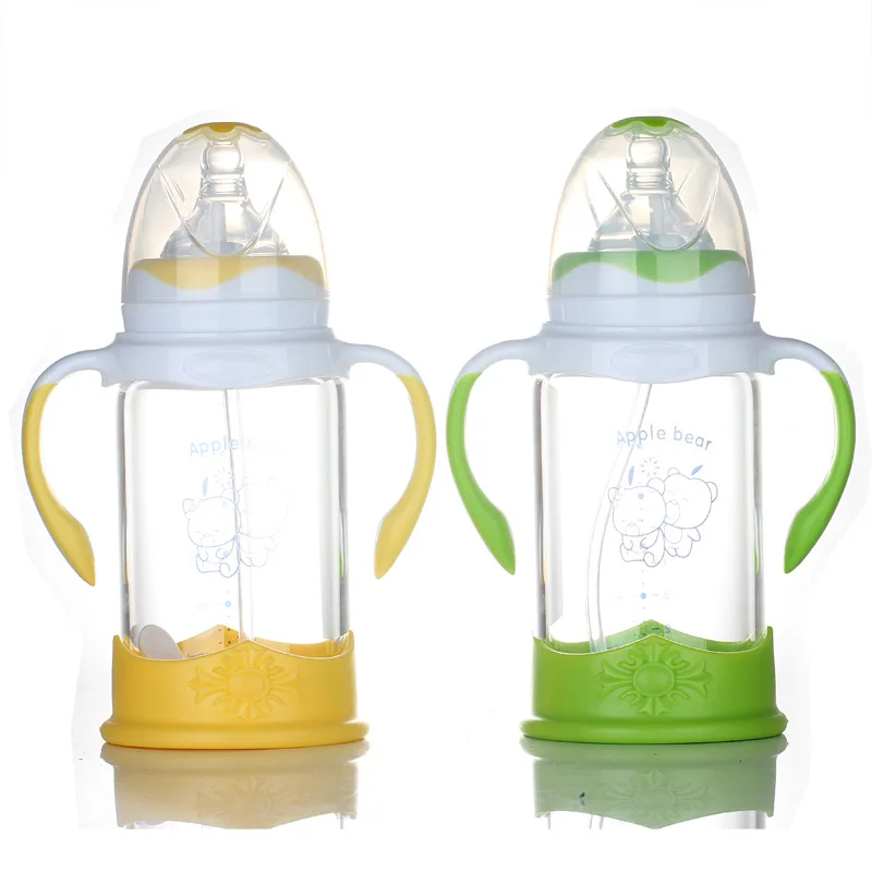 

Apple xiong Mom And Baby Product Newborns with Handle Wide Aperture Feeding Bottle Explosion-Proof Glass Feeding Bottles