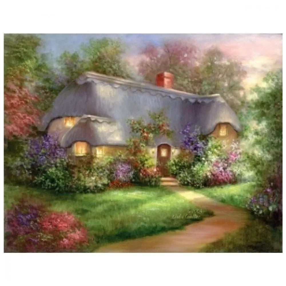 Роспись по холсту «Гризайль. Очаровательный домик» 27x35см