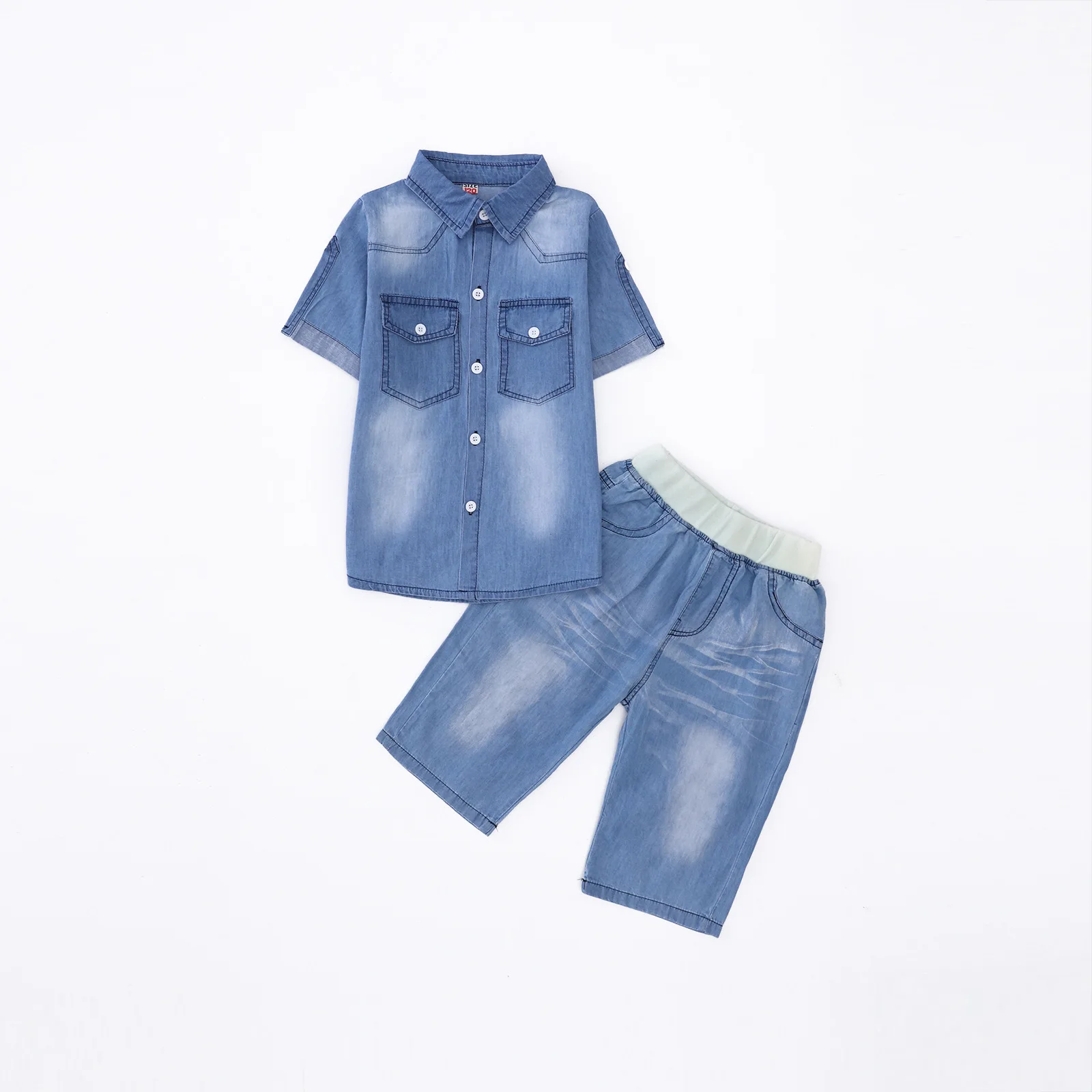 denim blue Новая летняя одежда для мальчиков, повседневный комплект из 2 предметов, детские джинсовые рубашки+ штаны, модная детская одежда, одежда для малышей - Цвет: denim blue