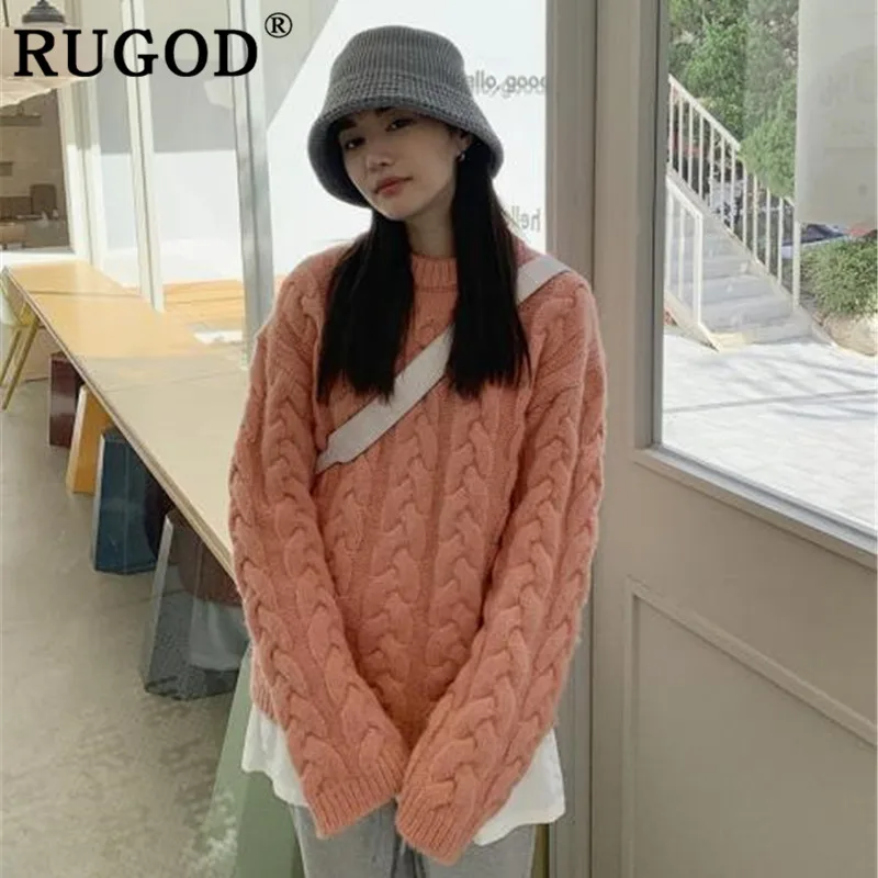 RUGOD элегантный ins витой женский свитер корейский Круглый вырез длинный рукав вязаный женский Повседневный однотонный auturm зимняя верхняя одежда