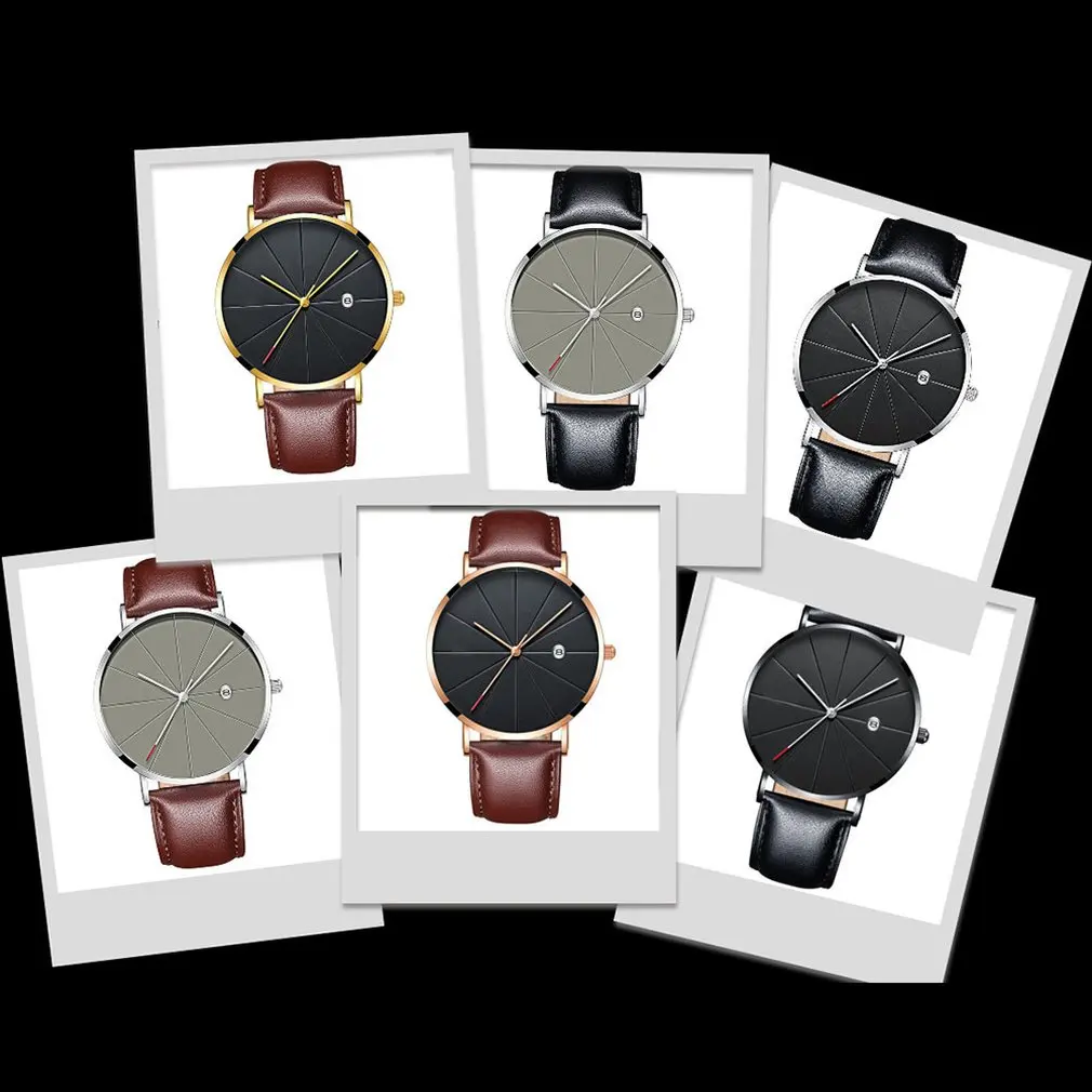 Модные простые часы с календарем, тонкие мужские деловые часы с ремешком, кварцевые часы для мужчин, оригинальные часы, мужские часы, новинка
