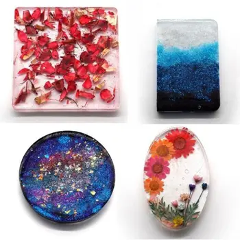 

18Pcs Coaster Silicone Resin Mold Round Square Rectangle Heart Oval Molds Kit 634D