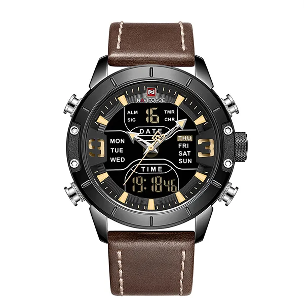 BlackBrown NAVIFORCE мужские часы лучший бренд класса люкс армейские военные кожаные мужские наручные часы водонепроницаемые цифровые кварцевые спортивные часы Relogio - Цвет: BlackBrown