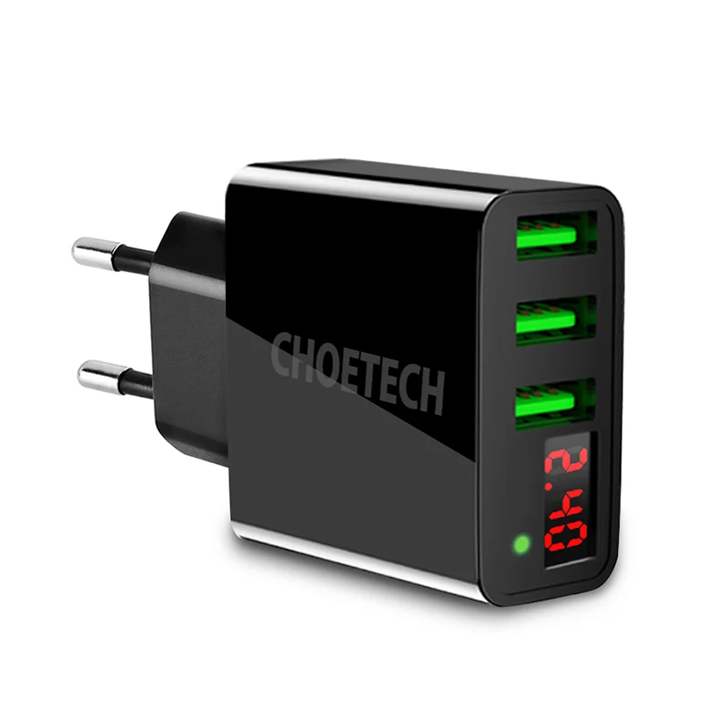 CHOETECH 15 Вт USB зарядное устройство для мобильного телефона 3 порта светодиодный дисплей дорожное настенное зарядное устройство быстрое зарядное устройство адаптер 5V3A для iPhone 11 X XR XS MAX - Тип штекера: Европейский Союз (ЕС)
