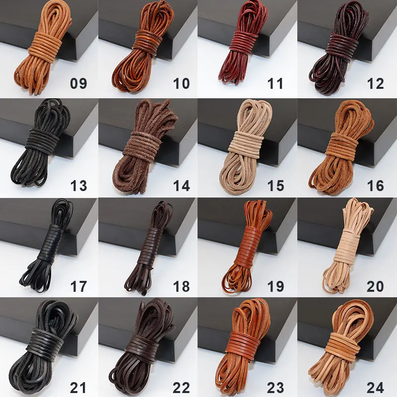 Description Picture 3 of item1/1.5/2/2.5/3/4mmx5m Solid Color Round Flat Genuine Leather Cords DIY Handmade Necklace Jewelry Bag Handle Beading Making Rope