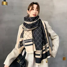 

2021NEW Luxury Brand Tower Print Winter Scarf Women Cashmere Warm Pashmina Foulard Female Scarves Blanket Thick Soft Shawls