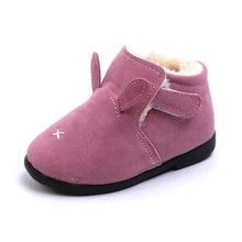 COZULMA/Теплые ботильоны с плюшевой подкладкой для маленьких девочек; зимняя обувь; зимние ботинки на липучке для мальчиков; обувь с заячьими ушками; размеры 21-25