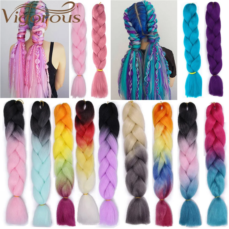 

Vigorous Colored Jumbo Braids Long 24Inches Ombre Crochet Braiding Synthetic Hair Extension for Women for Girls