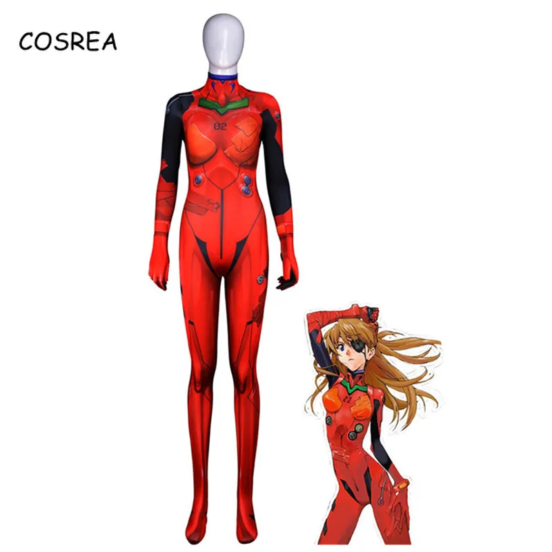 Аниме Asuka Langley Soryu Комбинезоны Косплей Костюм неоновый унисекс цельный полный
