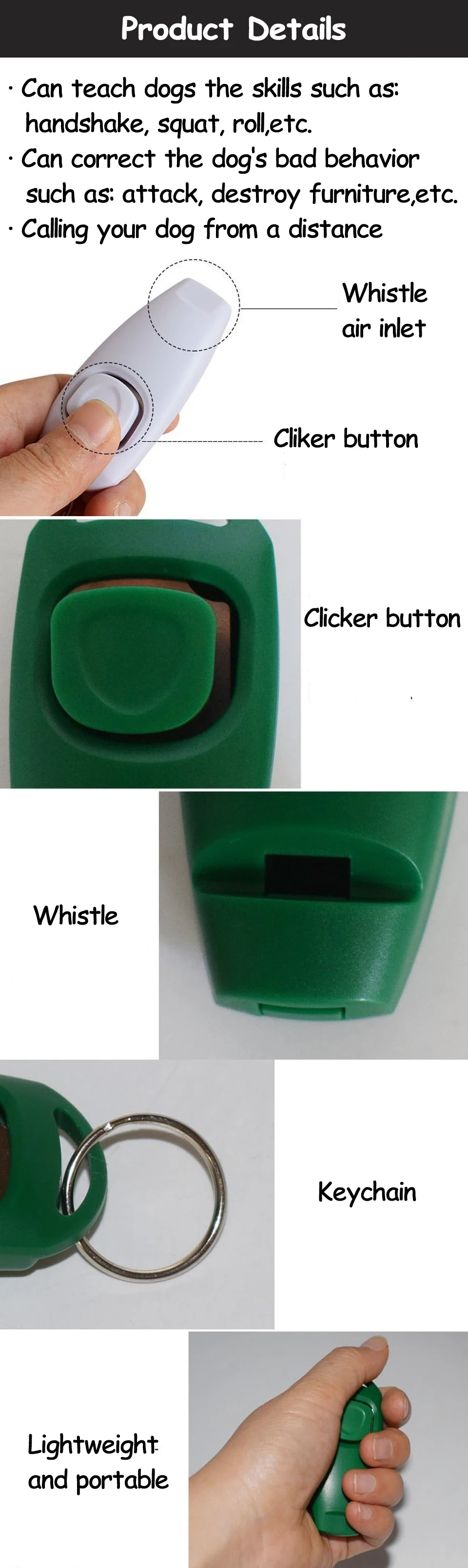 Dog Whistle Clicker Puppy Training Aid Tool Portable Trainer