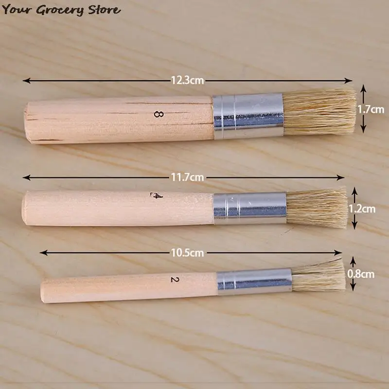 3pcs/Set Wooden Stencil Brush Chalk Paint Natural Pure Hog Bristle Brush Round Acrylic Oil Painting Detail Brushes